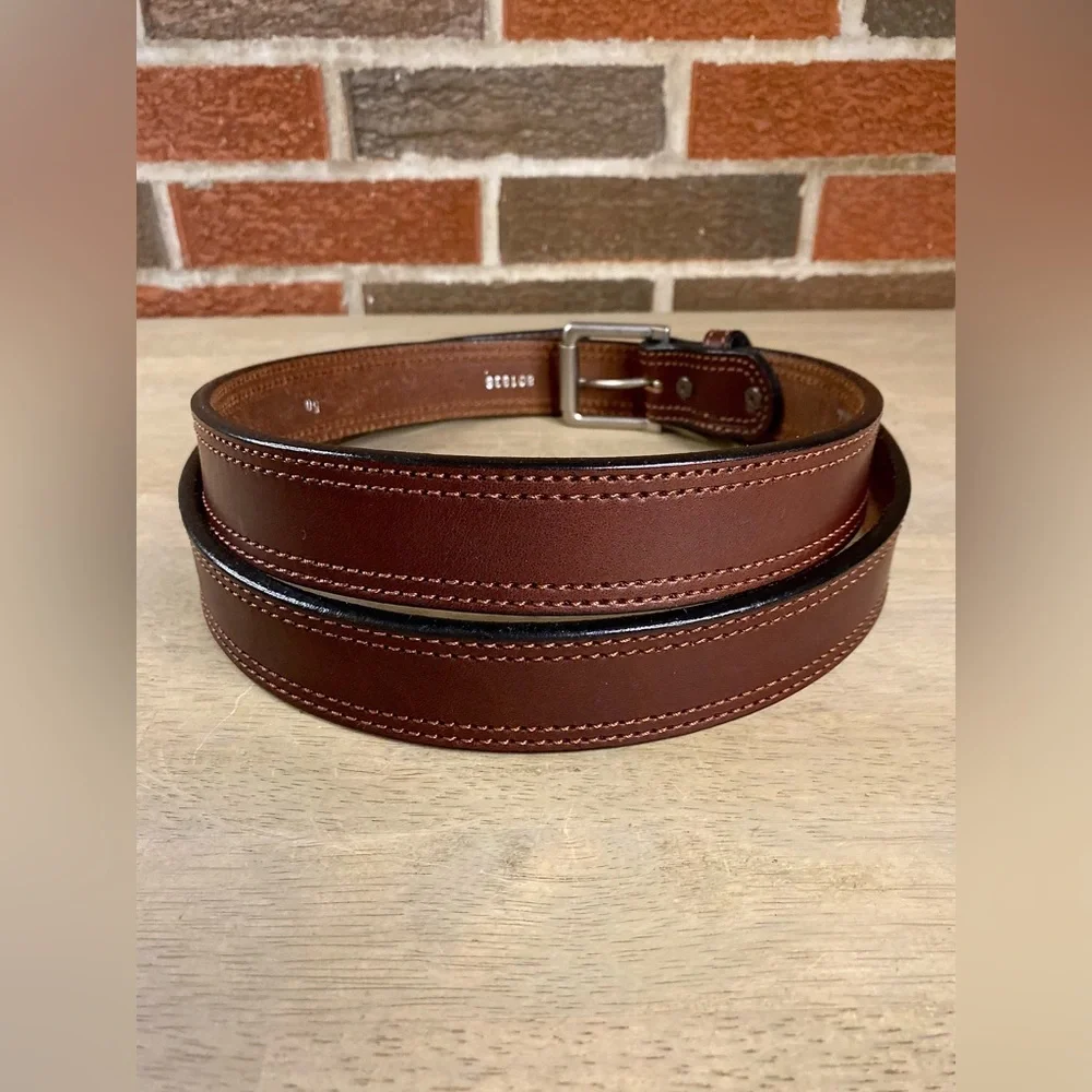 Amish Made Handcrafted Men's Stitched Brown Leather Belt Made in USA Retails $89
